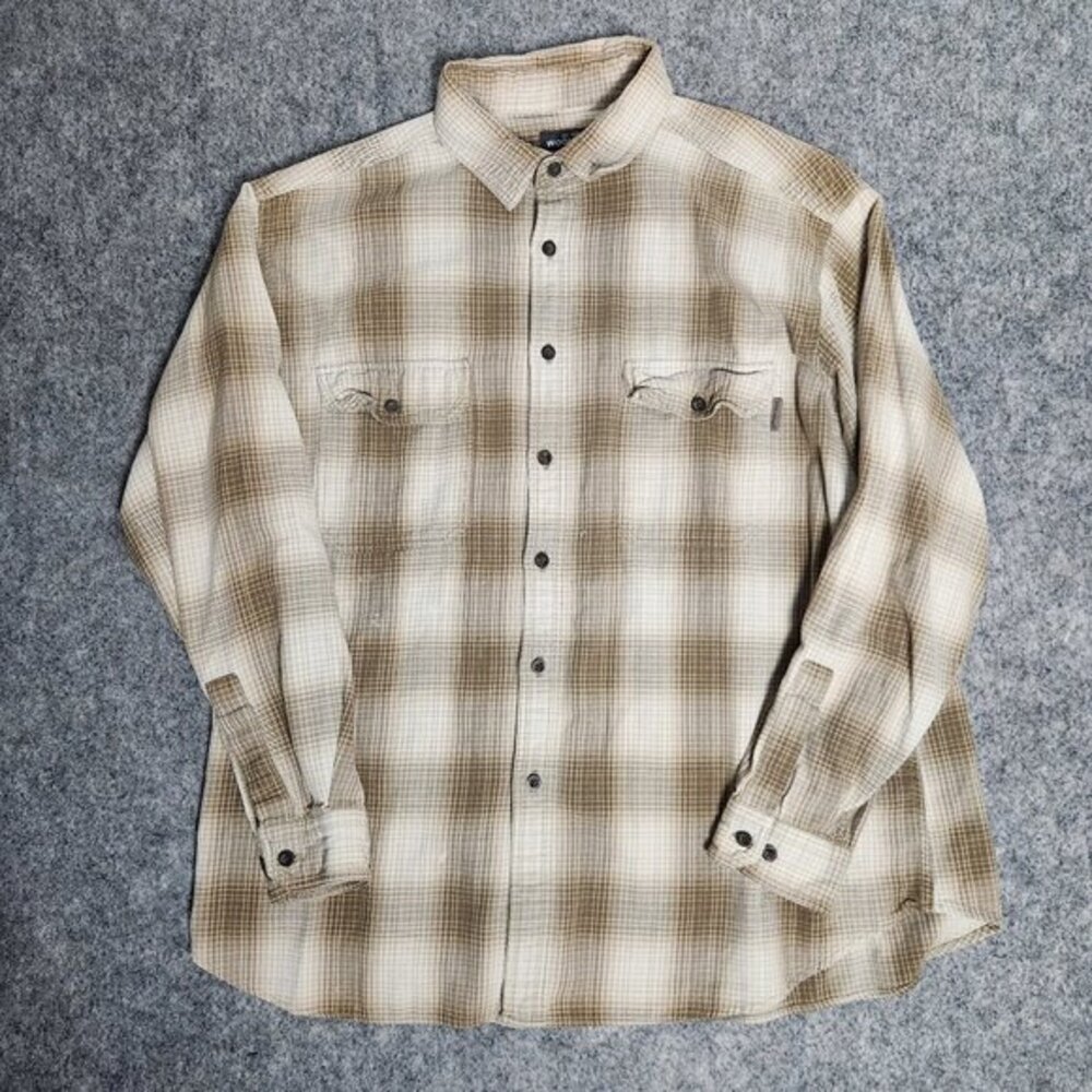 Woolrich Flannel Shirt Men XL Yellow White Tartan Plaid Long Sleeve Button Down